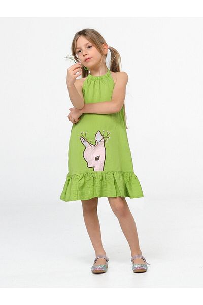 Casabony Rochie de fată verde cu volant Gazelle