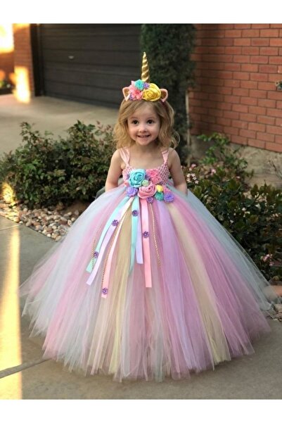 ELALEL TASARIM Unicorn Elbise Ve Taç Kostüm Tarlatan Hediyeli