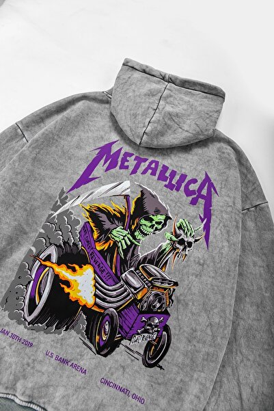 Sekizbiraltı Φούτερ με κουκούλα σε πλυμένο λευκό Metallica Purple με στάμπα μεγάλου μεγέθους