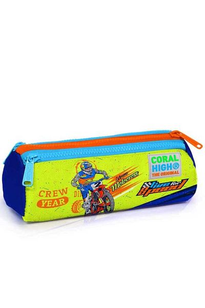 Coral High Φωσφορίζον κίτρινο μοτοσικλέτα μοτίβο τσάντα μολυβιού για παιδιά - Τρία διαμερίσματα 22042