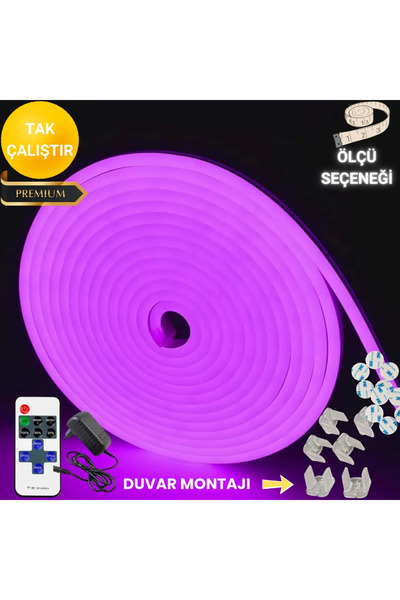 neeko Neon Esnek Şerit Led Tak Çalıştır Kumandalı - Dimmer- Mor 5 metre