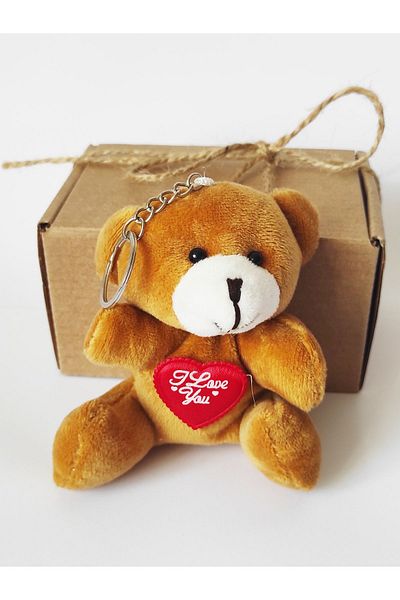 dudu kids Plush Teddy Bear Keychain - 9 Cm - Brown - Heart - Valentine's Day Gift - Bag Ornament - Toy