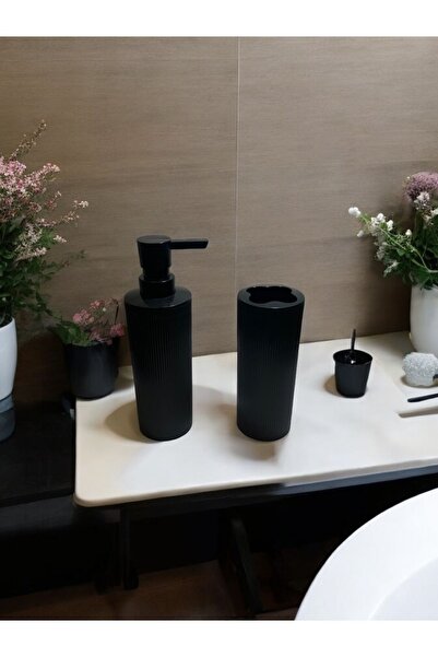 vesplast طقم حمام دائري للصابون السائل وحامل فرشاة الأسنان - أسود
