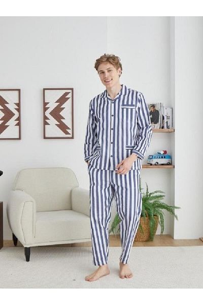 KLY PİJAMA KLY 4007 Set de pijamale cu cămașă Gaffur țesută cu dungi