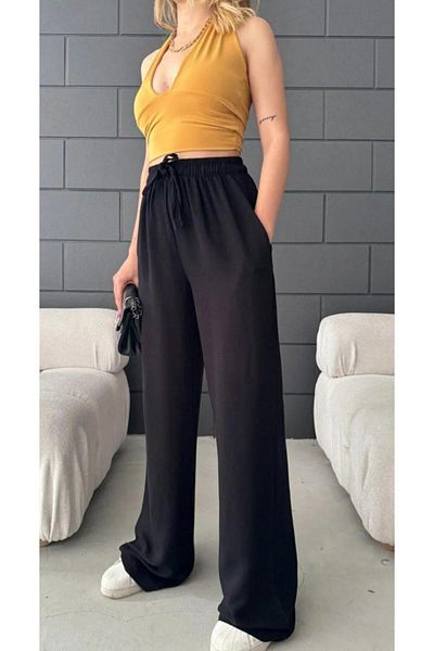 Ceylen Women's Loose Fitting Linen Trousers with Tie Waist