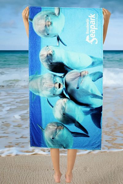 ATACA TEKSTİL Dolphin Patterned Printed Cotton Beach Towel - 75x150 cm