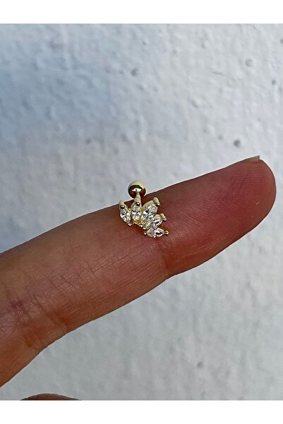 ds denizden silver Lotus Taşlı Gümüş Piercing - 1 Adet