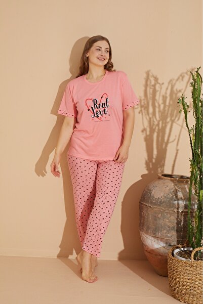 makkash Heart Printed Cotton Puppy - Battal Bottom Long Women's Pajama Set