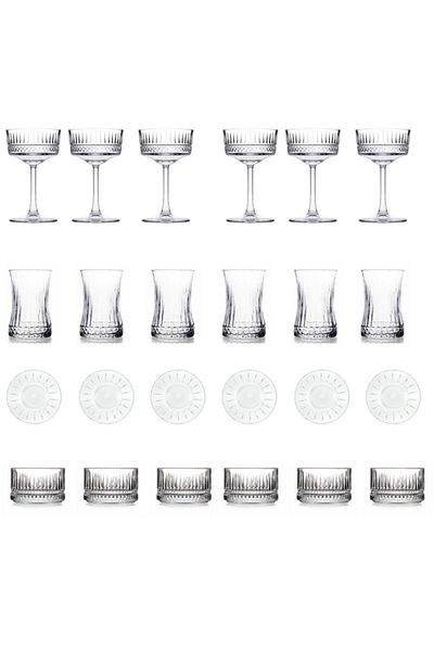 Paşabahçe Elysia 24 Piece Tea Set - Presentation, Cocktail Glass and Snack Bowl