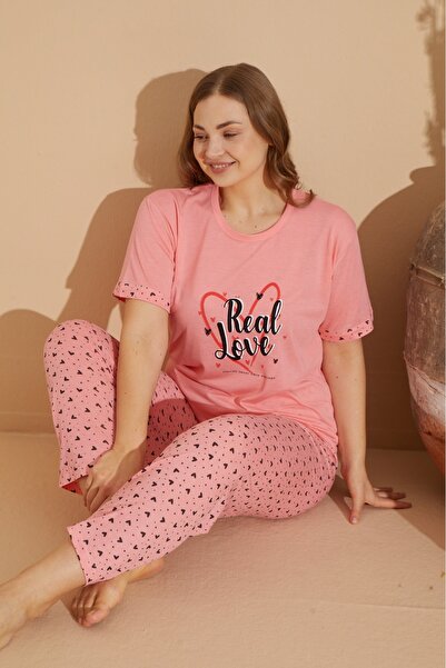 makkash Heart Printed Cotton Puppy - Battal Bottom Long Women's Pajama Set