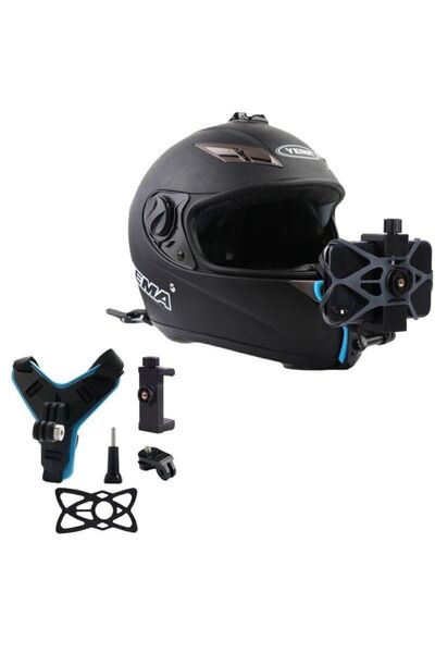 MATECHNO Kasklara Uyumlu Telefon Ve Aksiyon Kamera Tutucu Kask Çene Telefon Kamera Tutacağı