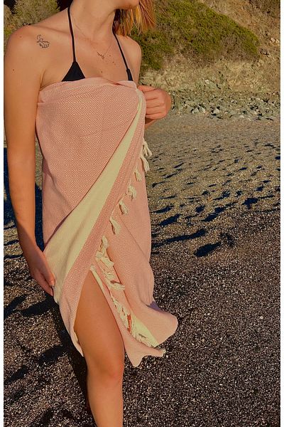 Lux Touch 100x180 cm Hira Salmon Loincloth - Βαμβακερή πετσέτα με φούντα για παραλία, μπάνιο, γιόγκα, αθλήματα