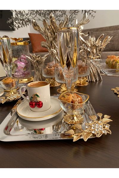 atabey home collection 6-Piece Coffee & Tea & Presentation Tray Steel Silver Tray LUXURY STONE Model