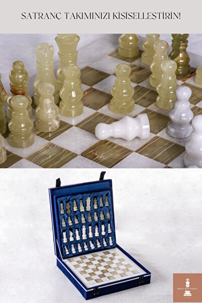 MoleBoutiqueStore Büyük Boy El Yapımı Doğal Yeşil Oniks Satranç Takımı 38x38 Cm, Gerçek Yeşil Mermer Satranç Taşları