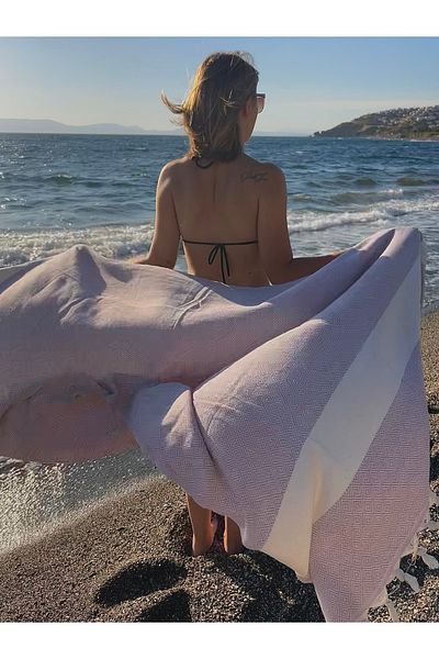 Lux Touch Hira Lilac 100x180 cm Βαμβακερή φούντα ζώνη - Παραλία, Μπάνιο, Αθλητική Πετσέτα Γιόγκα