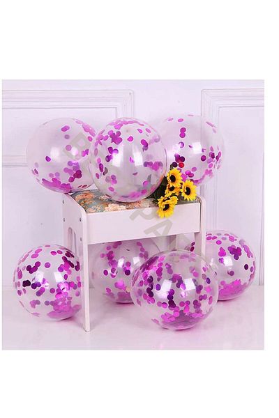 BEST PARTİ DOĞUM GÜNÜ PARTİ SÜSLERİ Transparent Latex Balloon Set of 10 with Pink Confetti