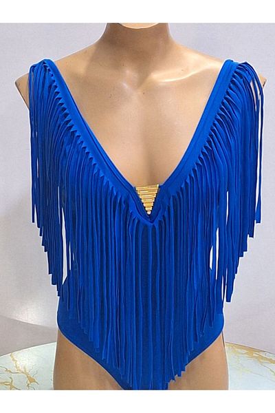 TooHot Costum de baie pentru femei Saks Blue cu ciucuri cu detaliu accesoriu-38