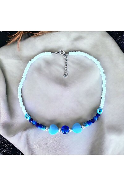 LeylanTakı White Blue Heart Children's Necklace
