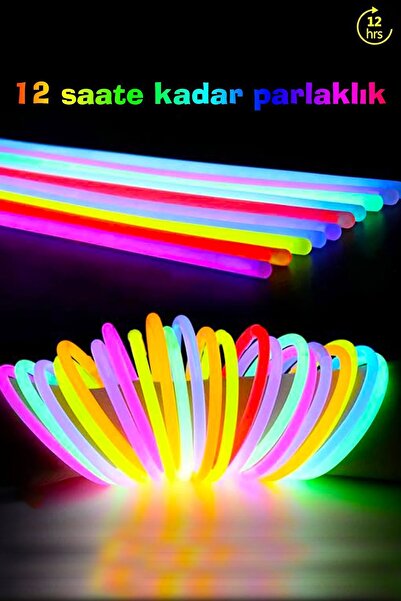 CARNIVAL LAND Fosforlu Neon Karanlıkta Parlayan Çubuklar 100lü Set Bileklik Kolye Yapma Doğum Günü Sınıf Etkinlik