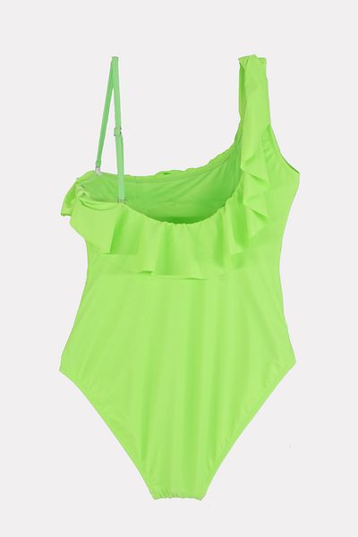 TooHot Women's Green One Shoulder Ruffled Accessory Detailed Swimsuit-46