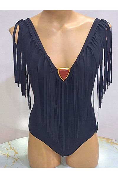 TooHot Women's Black Tasseled Accessory Detailed Swimsuit-44