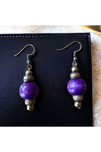 LeylanTakı Purple Dangle Women's Wooden Earrings