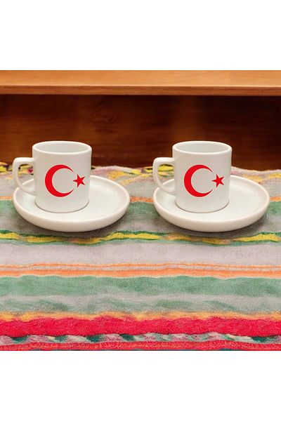 D&Y GAUDERY Turkish Flag Patterned Coffee Cup Set - a Quality 2-Piece Total 4 Pieces