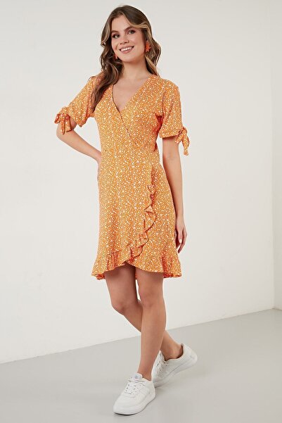 Lela Γυναικείο φόρεμα με φλοράλ με διπλό κολάρο Λεπτομερές μίνι φόρεμα