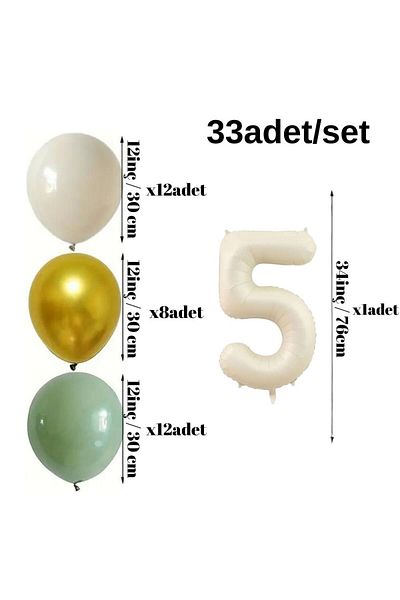 Konsept Sepeti Σετ μπαλονιών 5 ετών Retro Mold Green Chrome Gold - Happy Birthday Banner (ΜΕ ΔΩΡΟ BALLOON BAND)