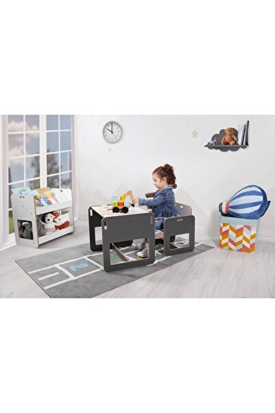 Minera 2-4 Yaş Kumru Ahşap Çocuk Çalışma Oyun Masa Sandalye Ve Kitaplık Seti/...