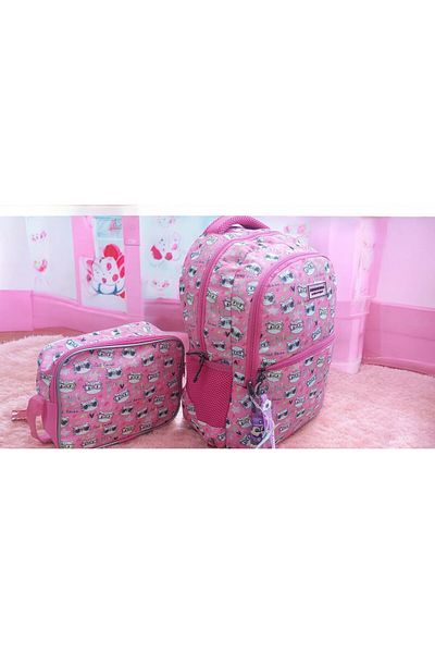 GENC DIJITAL BASKI Geantă de școală și prânz model Pink Kitty Cat