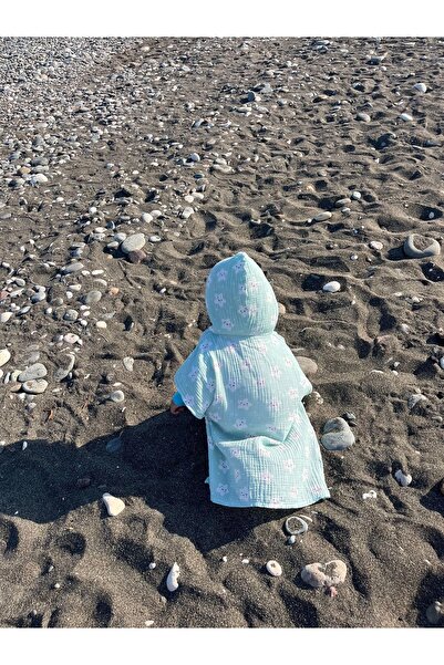 KidsPlatanus Organik Pamuk Çift Kat Bürümcük Yıldız Desenli Müslin Panço (2-4 yaş)