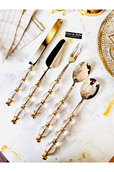 CASA DE BELLA 5 Piece Bead Serving Set - Gold