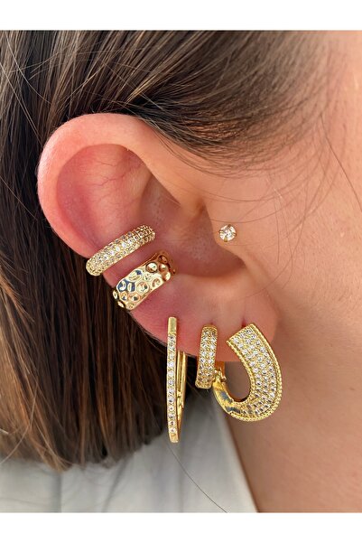 Pinery Jewels 2 Sıra Zirkon Taşlı Kadın Earcuff Kıkırdak Küpe