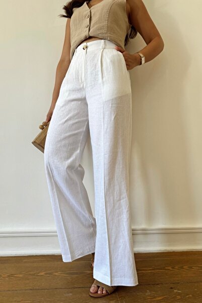 Suziş ΓΥΝΑΙΚΕΙΑ ΛΙΝΑ ΜΕ ΕΛΑΣΤΙΚΗ ΜΕΣΗ OFF WHITE PALAZZO ΠΑΝΤΕΛΟΝΙ 51016