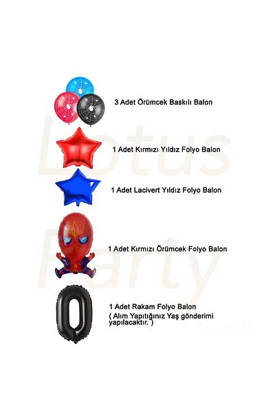 LOTUS PARTY Σετ γενεθλίων με θέμα την αράχνη Spider Web Printed Balloon Red Navy Blue Star Foil Balloon Age 1