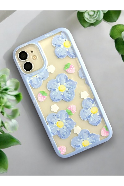 Merwish iPhone 11 Uyumlu Mor Çiçek Desenli 0.2 mm Kamera Korumalı Şeffaf Sili...