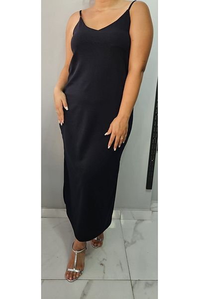 Butik Nilyam Μίντι γυναικείο φόρεμα μεγάλου μεγέθους - λαιμόκοψη V, τιράντες και λεπτομέρεια με σχισμή 24136