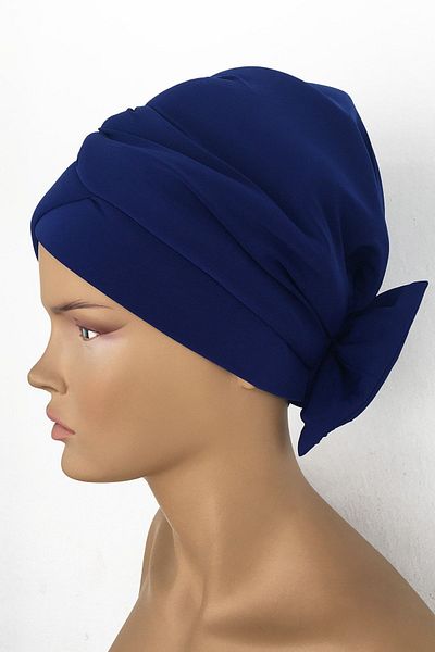 Vera Καπάκι κολύμβησης Mihrace Ready Turban Saks Μπλε σταυρός με επένδυση με επένδυση με φιόγκο αναστρέψιμο καπάκι χιτζάμπ