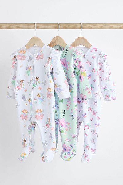 Next Baby White Lilac Fairy Patterned 100% Cotton 3-Piece Overalls Set