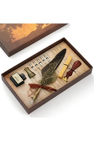 Sarego Divit Inkwell Pen Kit Five Headings Candle Feather Ink Seal Stamped Special Vip Box Professional Set