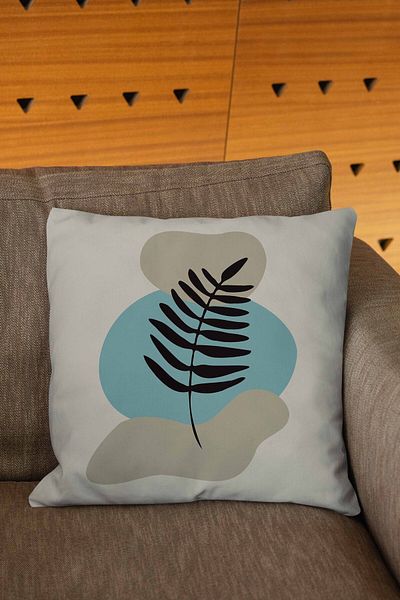 Şah Dekor Flat Art Design Boho Stil Boem Albastru Crem Frunze Colorate Model Imprimat Digital Husă de pernă din 2 piese