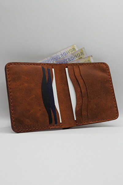 Bølgen - %100 Hakiki Deri El Yapımı Erkek Cüzdan - Taba (El Dikişi)