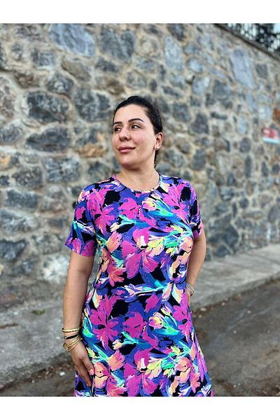 MJORA Φόρεμα με μπλε στάμπα με βολάν και τσέπες