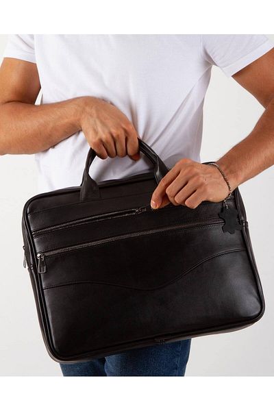 Deribag Black Genuine Leather Bag - Laptop, Computer and Briefcase