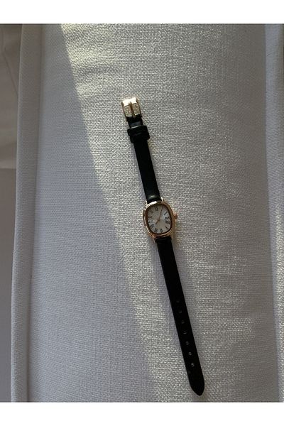 Juaste Black Leather Rosegold Wristwatch