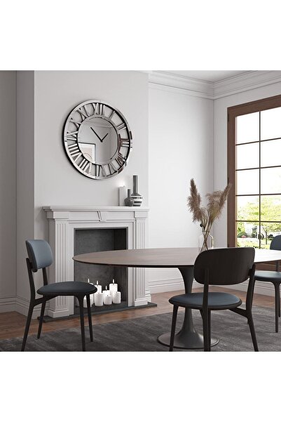 EYKA STORE Dekoratif Büyük Boy Gümüş Renk Özel Tasarım Duvar Saati, Özel Hediye Kutusunda 70x70cm