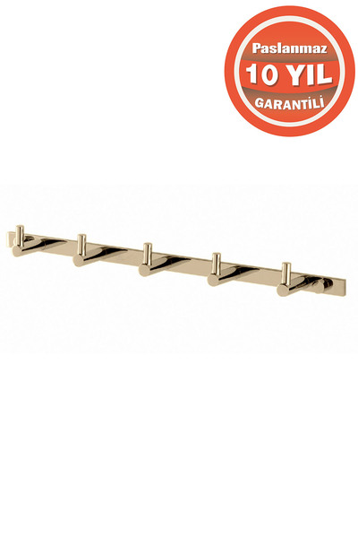 ÇELİK BANYO Paslanmaz Pirinç Mercan 5’Li Askılık Havlu Askısı Altın Gold