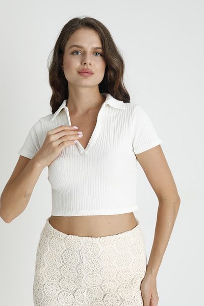 segrock Women's Polo Collar Ribbed Kasorse Crop T-Shirt