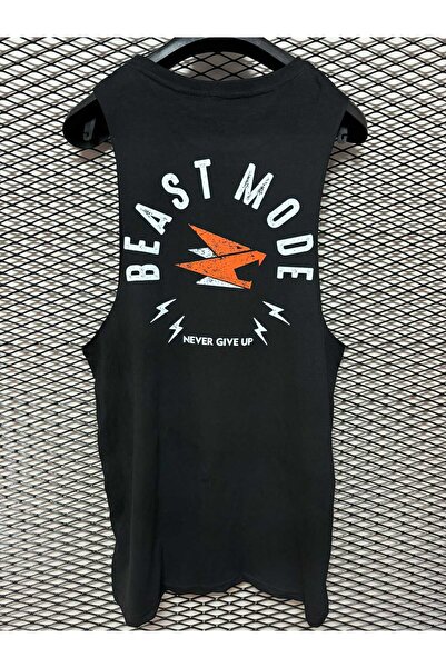 Beast Mode Erkek Sporcu Atlet Kolsuz %100 Pamuk Siyah